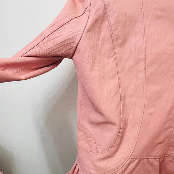 Vintage Cache Light Pink Small Cropped Leather Jacket Blazer - Picture 14 of 16